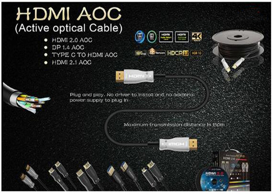 Αρσενικός-αρσενικό 30m πολύ μετάδοση 2,0 HDMI AOC τηλεοπτικών στοιχείων καλωδίων