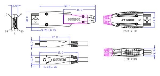 Δακτυλογραφήστε ένα αρσενικό στο αρσενικό HDMI AOC τύπων λογότυπο cOem υψηλής επίδοσης καλωδίων Δ